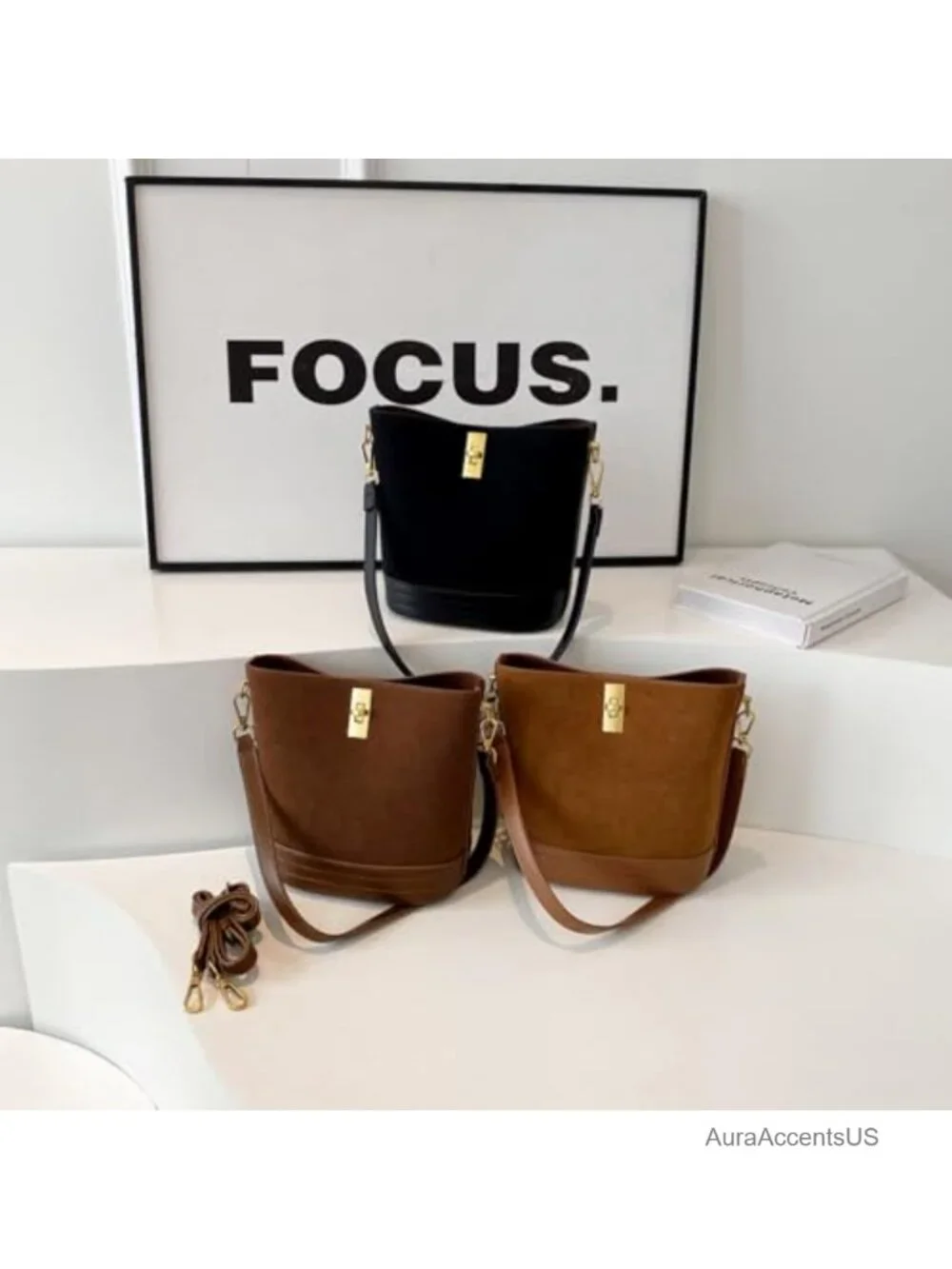 Women's Small Faux Suede Bucket Bag Crossbody Shoulder Purse Hobo Handbag
